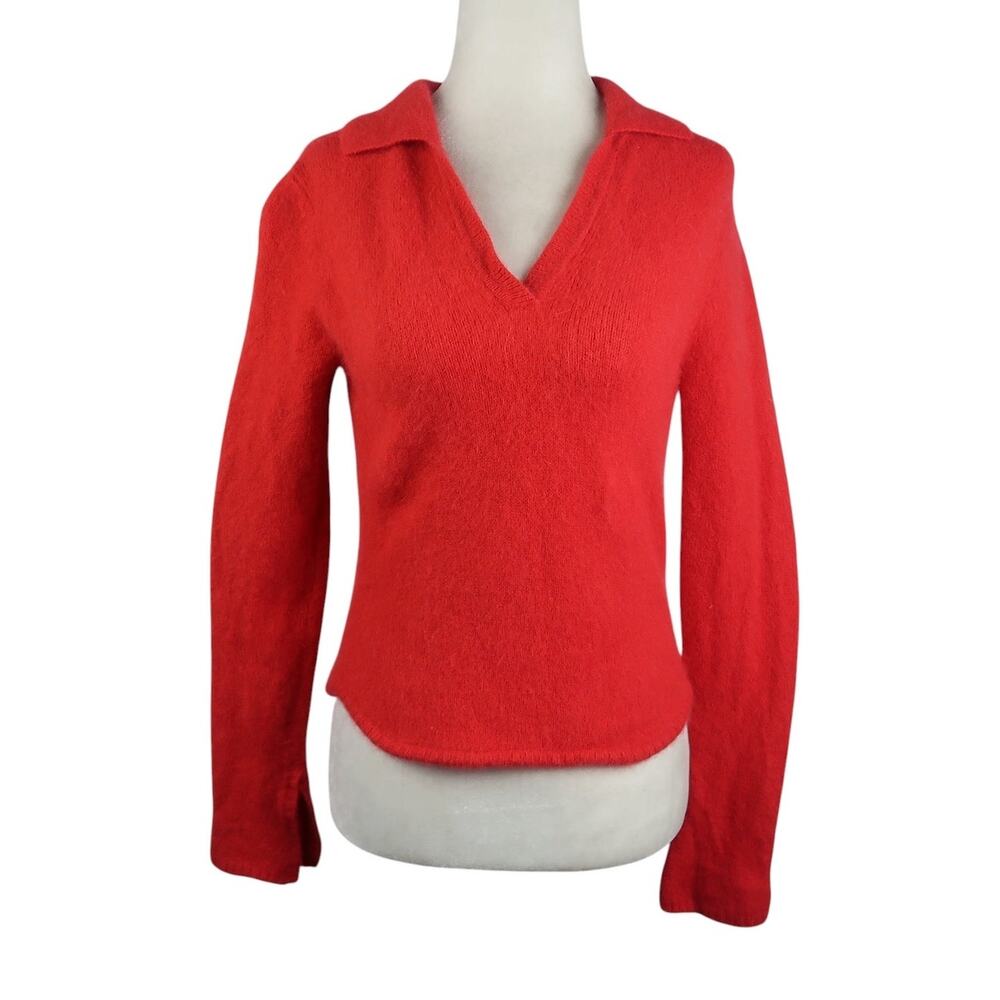 Vintage 90s Reference Point Red Lambswool Angora Polo Sweater L